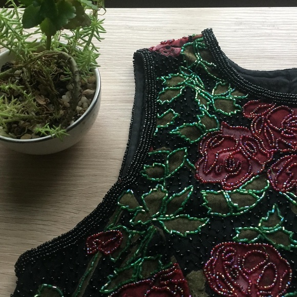 Vintage Silk Beaded Formal Tank Top - Picture 2 of 4
